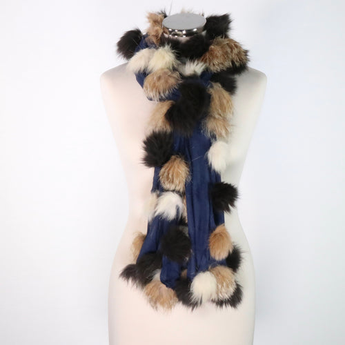 Tia Cashmere Scarf with Faux Fur Pom Poms - Wholesale